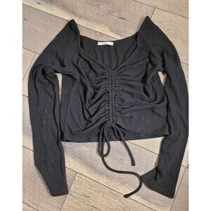 2 for $20 Active USA Crop Top Ribbed Ruching Bow Tie Front Size L